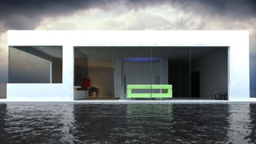3DCGで作成した、海辺に建つ家の画像